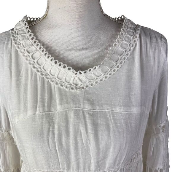 New Listicle White Crochet Eyelet Dress Large Gauze Lined Boho Beachy - Picture 10 of 16
